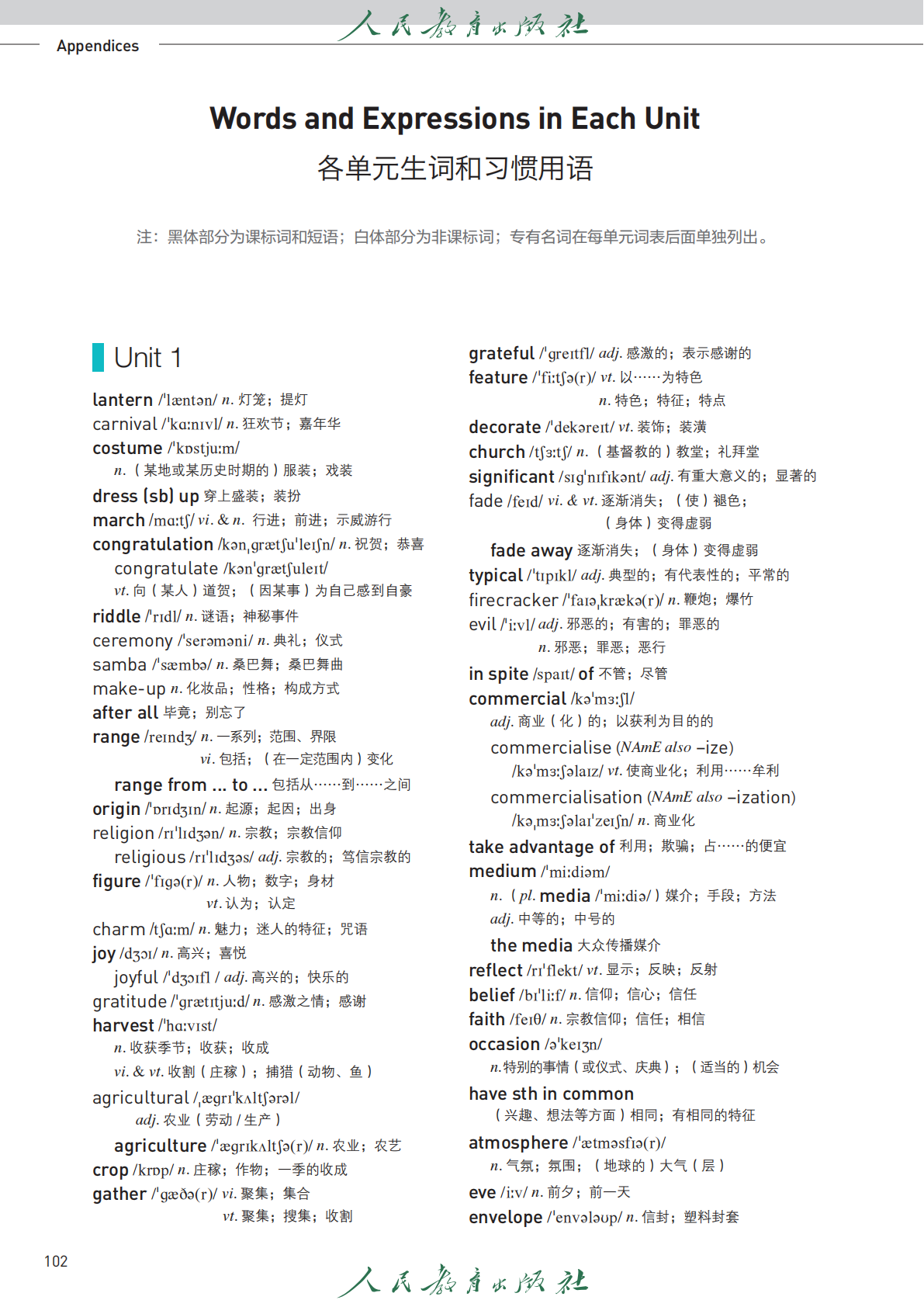 人教版高中英语必修三单词表、词汇表（全）