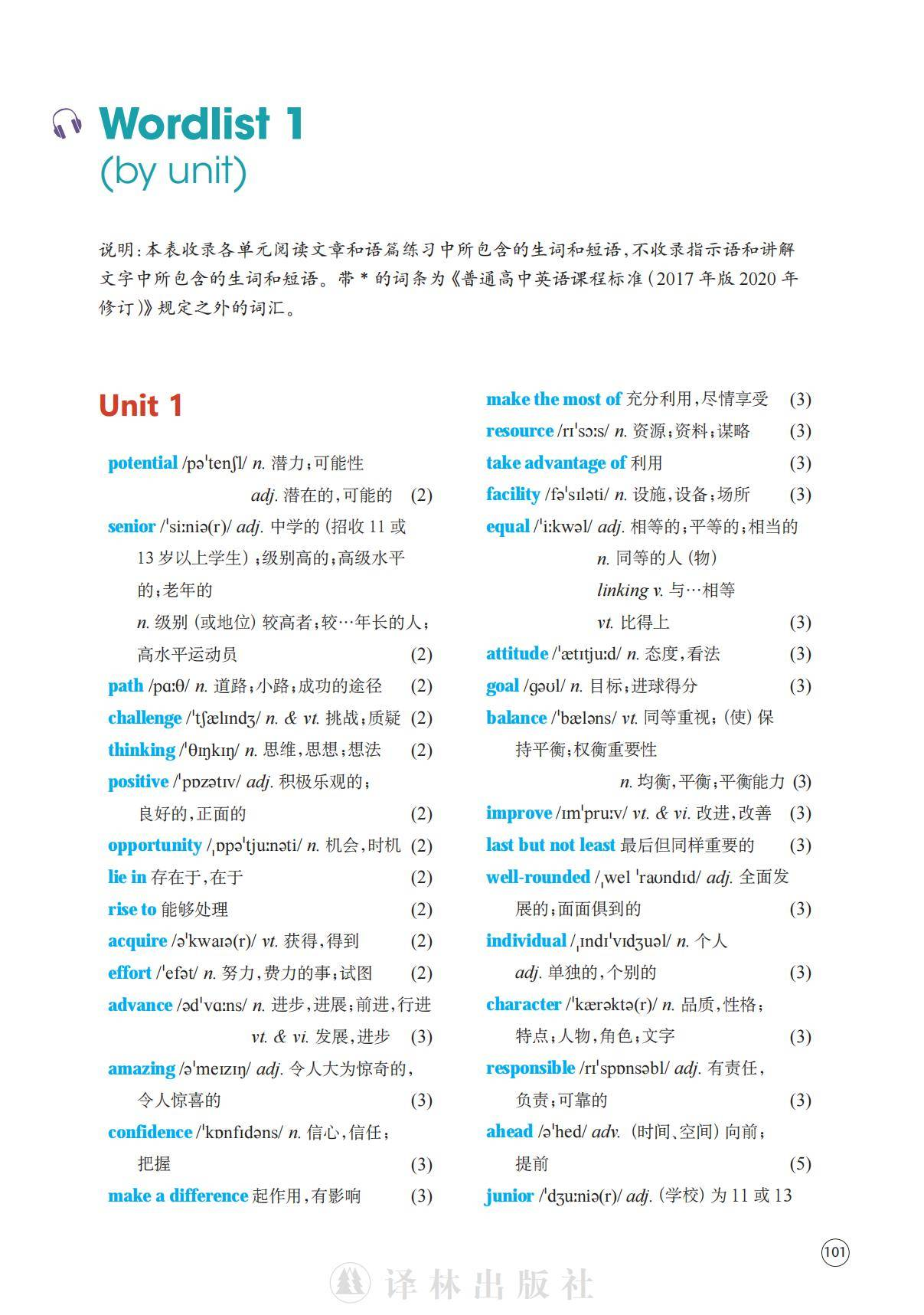 译林版高中英语必修一单词表、词汇表